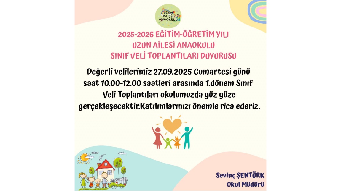 2025-2026 EĞİTİM ÖĞRETİM YILI  1. DÖNEM SINIF VELİ TOPLANTI TARİHLERİ 